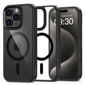   Apple iPhone 16 Pro Max, Műanyag hátlap védőtok + szilikon keret, Magsafe töltővel kompatibilis, Magmat Magsafe, átlátszó/fekete