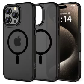   Apple iPhone 16 Pro, Műanyag hátlap védőtok + szilikon keret, Magsafe töltővel kompatibilis, Magmat Magsafe, áttetsző/fekete