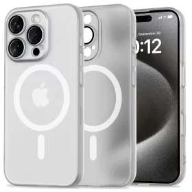   Apple iPhone 16 Pro, Műanyag hátlap védőtok + szilikon keret, közepesen ütésálló, Magsafe töltővel kompatibilis, Magslim Magsafe, áttetsző/fehér