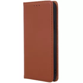  Apple iPhone 16, Oldalra nyíló tok, valódi bőrtok, stand, Smart Pro, barna