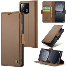   Samsung Galaxy A25 5G SM-A256B, Oldalra nyíló tok, stand, kártyatartóval, RFID technológiával, Wooze CaseME, barna