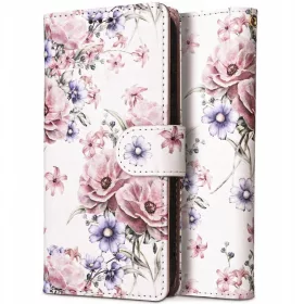   Xiaomi Redmi 14C / Poco C75, Oldalra nyíló tok, stand, mágnes csattal, virág minta, TP Wallett Blossom Flower, fehér/színes