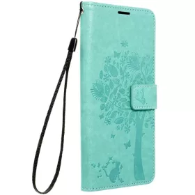   Samsung Galaxy A16 4G / A16 5G SM-A165F / A166B, Oldalra nyíló tok, kártyatartóval, kézpánttal, Fa minta, Mezzo Book, mintás/zöld