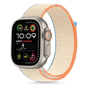   Apple Watch 4-6, SE, SE (2022), SE (2025) (38 / 40 mm) / Watch 7-9 (41 mm) / Watch 10-11 (42 mm), textíl pótszíj, nylon, állítható, légáteresztő, TP Nylon, krém