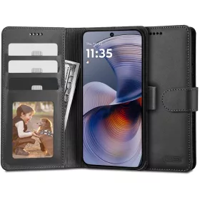   Motorola Moto G55, Oldalra nyíló tok, stand, mágnes csattal, TP Wallett, fekete