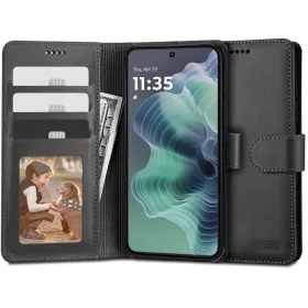   Motorola Moto G35, Oldalra nyíló tok, stand, mágnes csattal, TP Wallett, fekete