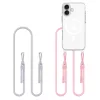 Apple iPhone 16, Szilikon védőkeret + műanyag hátlap, nyakbaakasztó, Magsafe töltővel kompatibilis, FlexAir Chain Magsafe, átlátszó (szürke, rózsaszín)