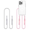 Apple iPhone 16 Pro, Szilikon védőkeret + műanyag hátlap, nyakbaakasztó, Magsafe töltővel kompatibilis, FlexAir Chain Magsafe, átlátszó (szürke, rózsaszín)