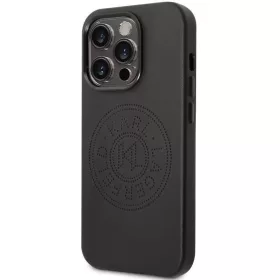   Apple iPhone 14 Pro, Műanyag hátlap védőtok + szilikon keret, bőrhatású hátlap, Karl Lagerfeld logo minta, Karl Lagerfeld Leather Perforated Logo, fekete