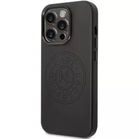   Apple iPhone 14 Pro Max, Műanyag hátlap védőtok + szilikon keret, bőrhatású hátlap, Karl Lagerfeld logo minta, Karl Lagerfeld Leather Perforated Logo, fekete