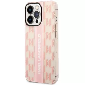   Apple iPhone 14 Pro, Műanyag hátlap védőtok, Monogram minta, Karl Lagerfeld Mono Vertical Stripe, rózsaszín