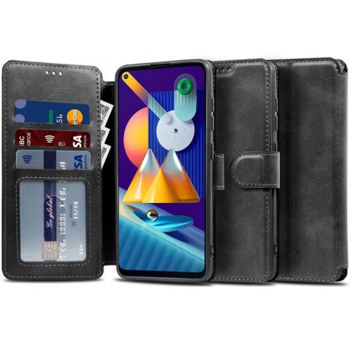 Samsung Galaxy A42 5G / M42 5G SM-A426B / M426B, Oldalra nyíló tok, stand, mágnes csattal, TP Wallett, fekete