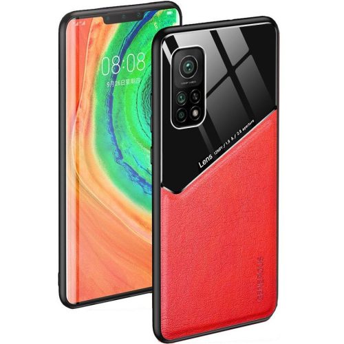 Samsung Galaxy M51 SM-M515F, Szilikon tok, bőr és plexi hátlap, közepesen ütésálló, mágneses tartóval kompatibilis, Wooze Texture, piros