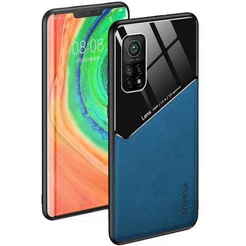 Xiaomi Redmi 10X 5G / 10X Pro 5G, Szilikon tok, bőr és plexi hátlap, közepesen ütésálló, mágneses tartóval kompatibilis, Wooze Texture, kék