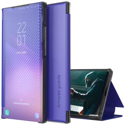 Samsung Galaxy M31 SM-M315F, Oldalra nyíló tok, stand, hívás mutatóval, kevlár minta, Wooze Smart View Cover Carbon, kék