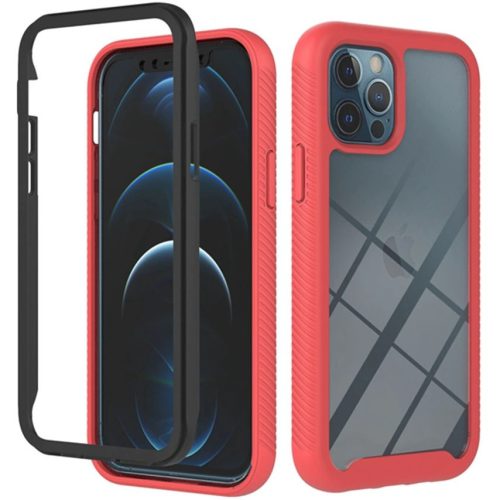 Motorola Moto G9 / G9 Play / E7 Plus, Szilikon hátlap és műanyag előlapi tok, elő- és hátlapi üveggel, közepsen ütésálló, Wooze Power Case, fekete/piros