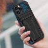 Apple iPhone XS Max, Műanyag hátlap védőtok szilikon belső, közepesen ütésálló, kitámasztóval, kártyatartóval, Wooze Transformer, fekete/lila