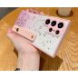 Apple iPhone 12, Szilikon tok, közepesen ütésálló, kézpánttal, színátmenetes, csillogó minta, Wooze Strap Star, mintás/rózsaszín