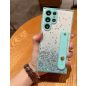 Apple iPhone X / XS, Szilikon tok, közepesen ütésálló, kézpánttal, színátmenetes, csillogó minta, Wooze Strap Star, mintás/menta