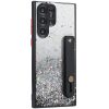 Huawei P40, Szilikon tok, közepesen ütésálló, kézpánttal, színátmenetes, csillogó minta, Wooze Strap Star, mintás/fekete