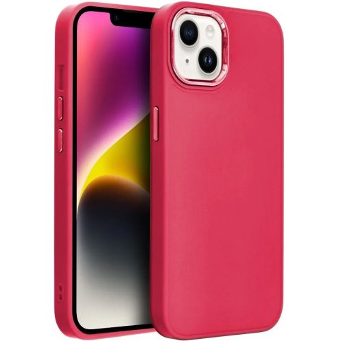 Apple iPhone 7 / 8 / SE (2020) / SE (2022), Szilikon tok, közepesen ütésálló, fémhatású kamera keret, Frame Case, magenta