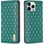 Xiaomi 12 Lite, Oldalra nyíló tok, stand, kártyatartóval, 3D rombusz minta, Wooze Pillow, zöld