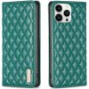 Huawei P60 / P60 Pro, Oldalra nyíló tok, stand, kártyatartóval, 3D rombusz minta, Wooze Pillow, zöld