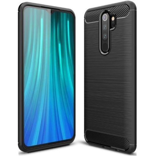 Samsung Galaxy M20 SM-M205F, TPU szilikon tok, közepesen ütésálló, szálcsiszolt, karbon minta, fekete