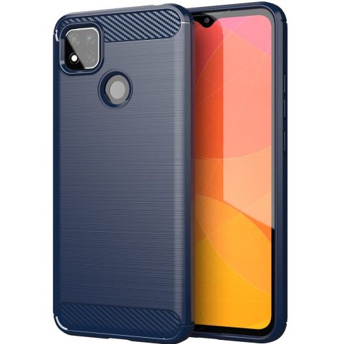 Xiaomi Redmi Note 9 5G, Szilikon tok, közepesen ütésálló, szálcsiszolt, karbon minta, sötétkék