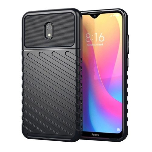 Xiaomi Redmi 8A, Szilikon tok, közepesen ütésálló, domború csíkos minta, fekete