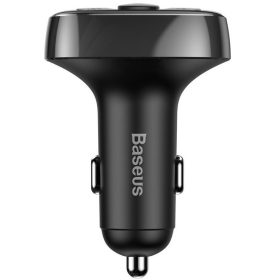   Autós töltő, Szivargyújtós töltő, + FM transzmitter, 2 x USB aljzat, v4.2, 17W, TF kártya olvasó, Kijelzővel, gyorstöltés, Baseus CCTM-01, fekete