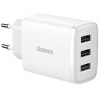 Hálózati töltő adapter, 17W, 3 x USB aljzat, gyorstöltés, Baseus Compact, fehér