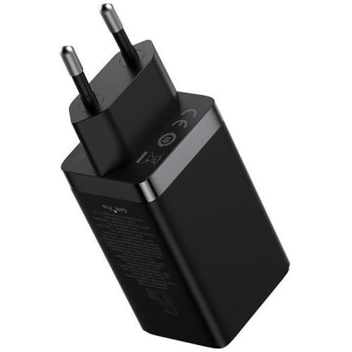 Hálózati töltő adapter, 65W, USB aljzat, 2 x USB Type-C aljzat, USB Type-C - USB Type-C kábellel, gyorstöltés, PD 3.0, QC 3.0, GaN5, Baseus GaN5 Pro, fekete