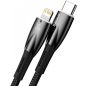 USB Type-C töltő- és adatkábel, Lightning, 200 cm, 2400mA, 20W, törésgátlóval, gyorstöltés, PD, Baseus Glimmer, CADH000101, fekete