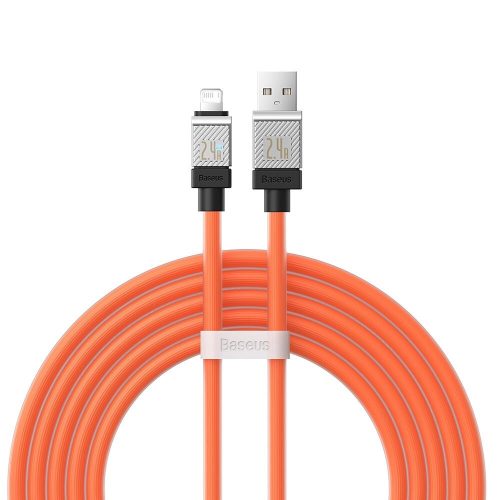 USB töltő- és adatkábel, Lightning, 200 cm, 2400 mA, törésgátlóval, gyorstöltés, Baseus Coolplay, CAKW000507, narancssárga