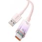 USB töltő- és adatkábel, USB Type-C, 200 cm, 6000 mA, 100W, gyorstöltés, cipőfűző minta, Baseus Explorer, CATS010504, rózsaszín
