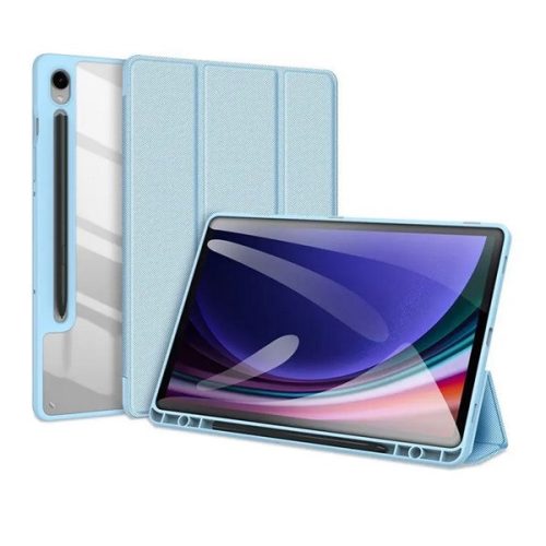 Samsung Galaxy Tab S9 FE (10.9) / Tab S10 FE (10.9) SM-X510 / X516B / X520 / X526, mappa tok, Trifold, légpárnás sarok, közepesen ütésálló, érintőceruza tartó, átlátszó hátlap, Dux Ducis Toby, kék