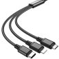 USB töltő- és adatkábel 3in1, USB Type-C, Lightning, microUSB, 100 cm, 2000 mA, gyorstöltés, cipőfűző minta, Hoco X76 Super, fekete