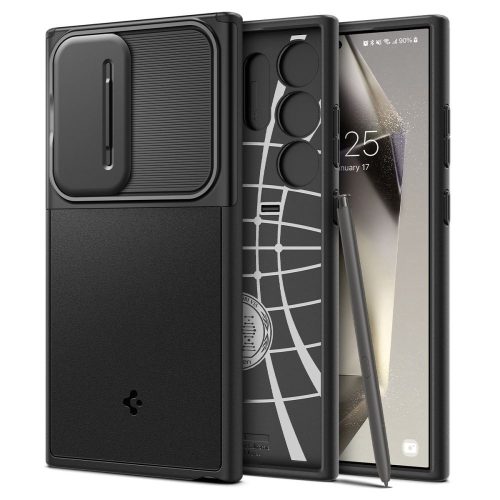 Samsung Galaxy S24 Ultra SM-S928, Szilikon tok, közepesen ütésálló, kamera védelem, Spigen Optik Armor, fekete