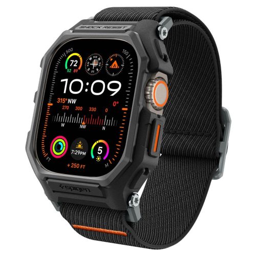 Apple Watch Ultra 1-2 (49 mm), textíl pótszíj, szilikon keret, közepesen ütésálló, Spigen Lite Fite Pro, fekete