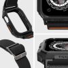 Apple Watch 4-6, SE, SE (2022) (44 mm) / Watch 7-9 (45 mm), textíl pótszíj, szilikon keret, közepesen ütésálló, Spigen Lite Fite Pro, fekete