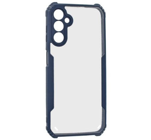 Samsung Galaxy A14 4G / A14 5G SM-A145F / A146B, Szilikon tok, közepesen ütésálló, légpárnás sarok, akril hátlap, Anti-Drop Case, átlátszó/sötétkék