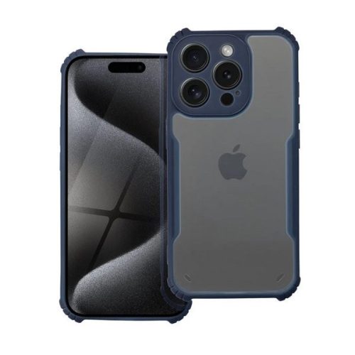 Apple iPhone 13 Pro Max, Szilikon tok, közepesen ütésálló, légpárnás sarok, akril hátlap, Anti-Drop Case, átlátszó/sötétkék