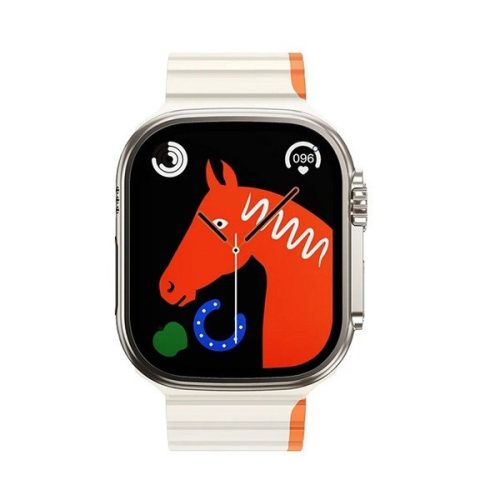 Apple Watch 4-6, SE, SE (2022) (42 / 44 mm) / Watch 7-9 (45 mm) / Watch 10 (46 mm) / Watch Ultra 1-2 (49 mm), szilikon pótszíj, mágneses zár, kétszínű, 3D minta, Hoco AS102, fehér/narancssárga