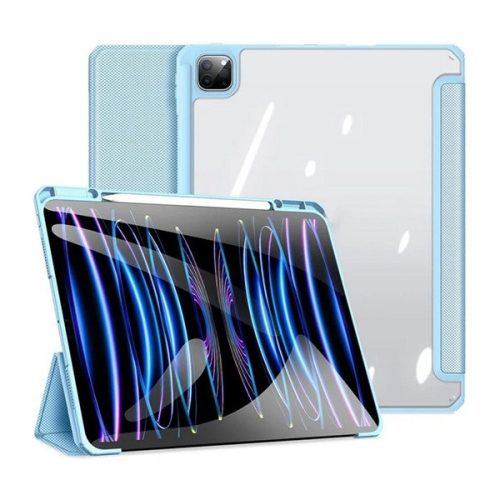 Apple iPad Pro 13 (2024), mappa tok, Smart Case, légpárnás sarok, közepesen ütésálló, érintőceruza tartó, átlátszó hátlap, Dux Ducis Toby, kék
