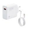 Hálózati töltő adapter, 120W, USB aljzat, USB Type-C kábellel, gyorstöltés, Xiaomi Hypercharge Combo, fehér, gyári
