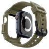 Apple Watch 10 (46 mm), Szilikon védőkeret, ütésálló, szíjjal, Spigen Rugged Armor Pro, sötétzöld