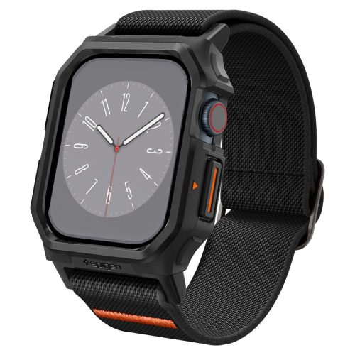 Apple Watch 10 (46 mm), textíl pótszíj, szilikon keret, közepesen ütésálló, Spigen Lite Fite Pro, fekete