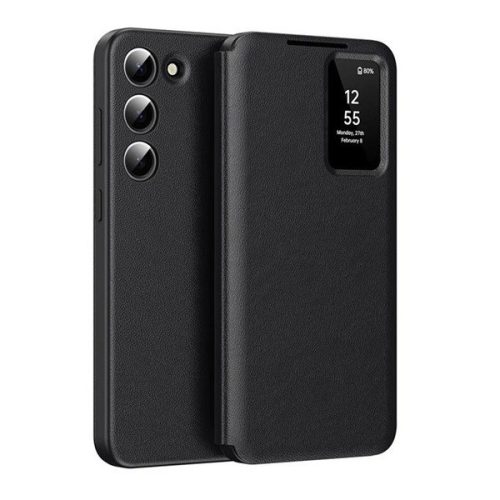 Samsung Galaxy S24 Plus SM-S926, Oldalra nyíló tok, hívás mutatóval, kártyatartóval, Smart View Cover, fekete