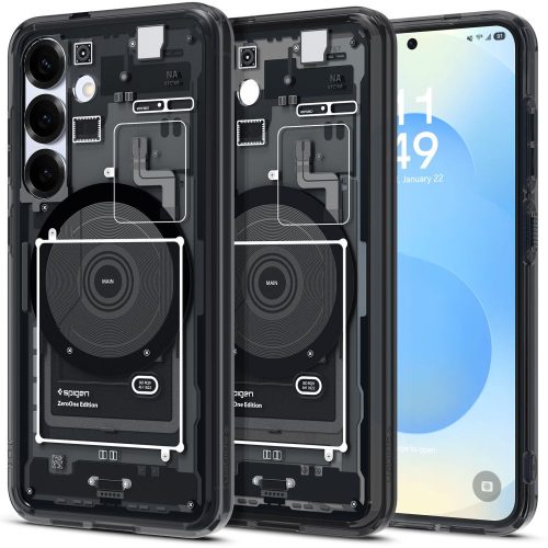 Samsung Galaxy S25 SM-S931, Műanyag hátlap védőtok + szilikon keret, Magsafe töltővel kompatibilis, Telefon belső minta, Spigen Ultra Hybrid Zero One Mag, átlátszó/füst